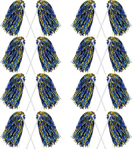 16pcs التشجيع بوم بومس المعادن احباط البلاستيك pompoms الخفافيش طويلة المقبض الرياضي الرياضي الرقص كرة القدم لكرة السلة نادي الروح الرياضية الاحتفال الأداء （الأزرق والذهبي） in Saudi Arabia