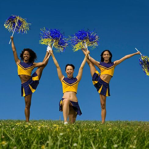 16pcs التشجيع بوم بومس المعادن احباط البلاستيك pompoms الخفافيش طويلة المقبض الرياضي الرياضي الرقص كرة القدم لكرة السلة نادي الروح الرياضية الاحتفال الأداء （الأزرق والذهبي） in Saudi Arabia
