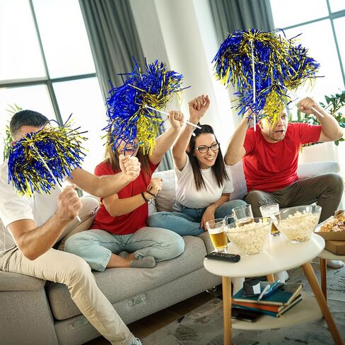 16pcs التشجيع بوم بومس المعادن احباط البلاستيك pompoms الخفافيش طويلة المقبض الرياضي الرياضي الرقص كرة القدم لكرة السلة نادي الروح الرياضية الاحتفال الأداء （الأزرق والذهبي） in Saudi Arabia