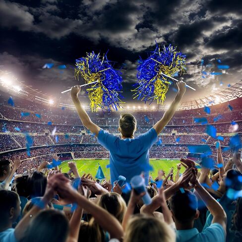 16pcs التشجيع بوم بومس المعادن احباط البلاستيك pompoms الخفافيش طويلة المقبض الرياضي الرياضي الرقص كرة القدم لكرة السلة نادي الروح الرياضية الاحتفال الأداء （الأزرق والذهبي） in Saudi Arabia