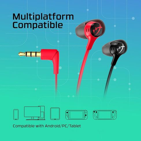 HyperX Cloud Earbuds II 14mm Drivers, Four Eartips, Hard-Shell Carrying Case, Low-Profile 90° Plug, 3.5mm Plug, Built-in Microphone, Multi-Function Button, PC, Mobile, Nintendo Switch, Black (Renewed) in Kuwait