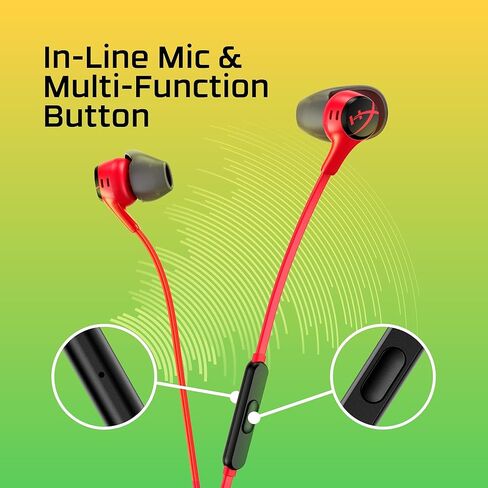 HyperX Cloud Earbuds II 14mm Drivers, Four Eartips, Hard-Shell Carrying Case, Low-Profile 90° Plug, 3.5mm Plug, Built-in Microphone, Multi-Function Button, PC, Mobile, Nintendo Switch, Black (Renewed) in Kuwait