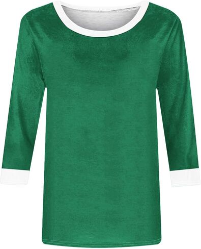 3/4 Sleeve Tops for Women Color Block Casual Summer T-Shirt Cute Crew Neck Cotton T Shirts Comfy Loose Blouse in Saudi Arabia