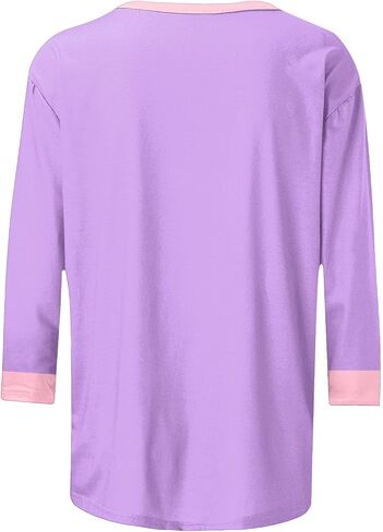3/4 Sleeve Tops for Women Color Block Casual Summer T-Shirt Cute Crew Neck Cotton T Shirts Comfy Loose Blouse in Saudi Arabia
