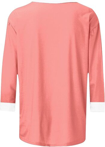 3/4 Sleeve Tops for Women Color Block Casual Summer T-Shirt Cute Crew Neck Cotton T Shirts Comfy Loose Blouse in Saudi Arabia