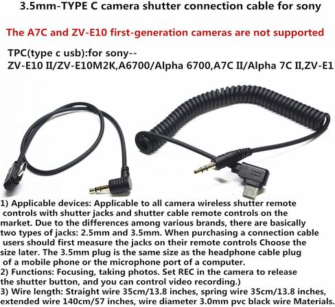 (3.5mm-USB c) for Sony a7v/a7m5/a7r6 Shutter Release Connection Cable Camera a6700 a7c r/a7cII/ZV-E1/ZV-E10 II 13.8in Flash Starter Remote Control Accessory Wire(3.5mm-Type c Cable 2pcs) in Saudi Arabia