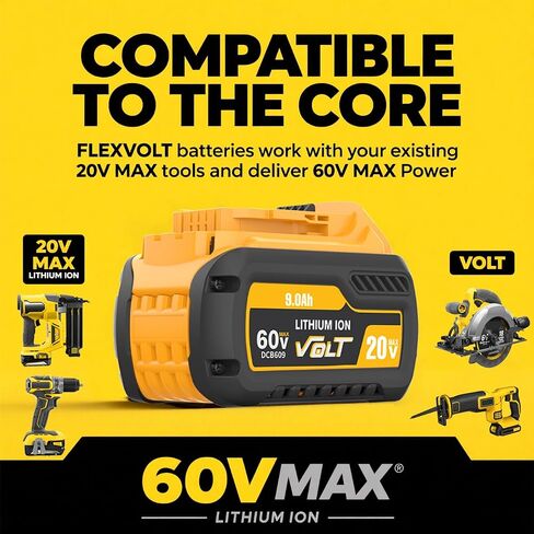 2pack 9.0AH استبدال DEWALT 20V 60V Flexvolt Lithium متوافق مع DeWalt 20 60 Volt Max Battery DCB609 DCB606 DCB612 DCB200 DCB201 DCB203 DCB204 DCB206 DCB207 DCB209 in Saudi Arabia