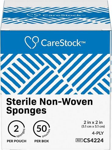Gauze Sponge 2x2 [100 Count] منصات الشاش المعقمة ، وربط جرح القطن من 4 طواف من الدرجة الطبية لمجموعة الإسعافات الأولية-2 لكل كيس ، 50 عبوة in Kuwait