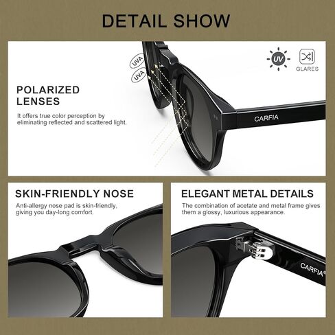 Carfia Retro Mens Sunglasses for Womens UV400 حماية أسيتات أزياء مربع الأزياء in Saudi Arabia