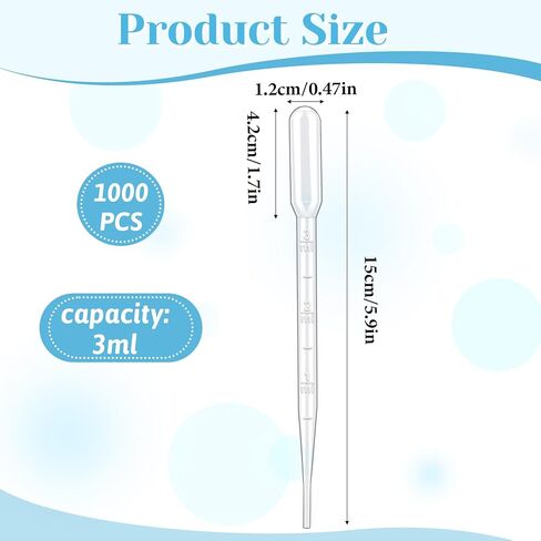 1000 PCS 3ml Pipette Dropper, Disposable Plastic Droppers Pipettes Accurate Liquid Dropper Clear Transfer Pipettes Graduated Ml Eye Droppers for Crafts Essential Liquids Laboratory Science Experiment in Saudi Arabia
