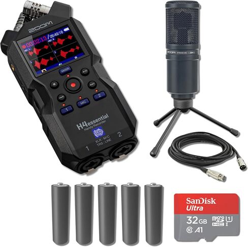 Zoom H4essential 4-Track 32-Bit Float Portable Audio Recorder with 32GB microSD Card, 25' Instrument Cables and AA Batteries in Kuwait