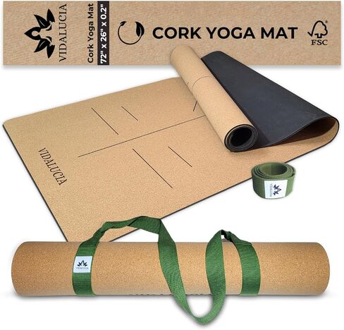 Cork Yoga Mat - 72 "× 26" لا تنحدر من اليوغا مع FSC مع مصدقة من الفلين البرتغالي والقاعدة المطاطية الطبيعية - حصيرة ساخنة سميكة 5 مم للمنزل والاستوديو - ملحقات اليوغا لجميع المستويات in Saudi Arabia