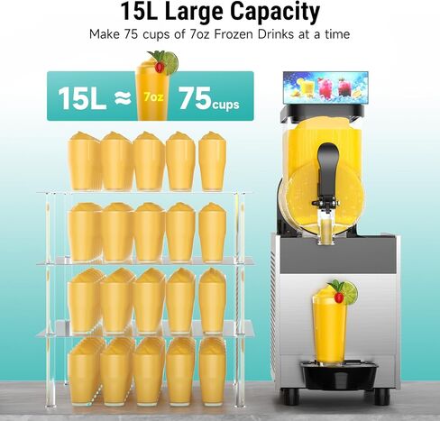 4 Gal/15L Commercial Margarita Machine with LED Light, 15L×1 Tanks Commercial Frozen Drink Machine, Stainless Steel Margarita Smoothie Maker, Quick Making, for Wine Cocktails, Daiquiri Juice, Coffee in Saudi Arabia