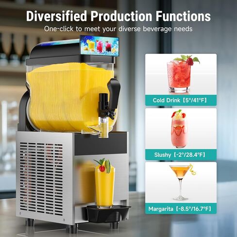 4 Gal/15L Commercial Margarita Machine with LED Light, 15L×1 Tanks Commercial Frozen Drink Machine, Stainless Steel Margarita Smoothie Maker, Quick Making, for Wine Cocktails, Daiquiri Juice, Coffee in Saudi Arabia