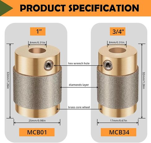 1 "Diamond طحن بت MCB01 النحاس الأساسي الأساسي العجلات المطحنة ملون رأس الأداة لجريفون Delphiglass Glastar الأجزاء القياسية (1 بوصة) in Kuwait