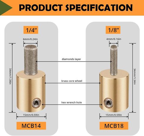 1 "Diamond طحن بت MCB01 النحاس الأساسي الأساسي العجلات المطحنة ملون رأس الأداة لجريفون Delphiglass Glastar الأجزاء القياسية (1 بوصة) in Kuwait