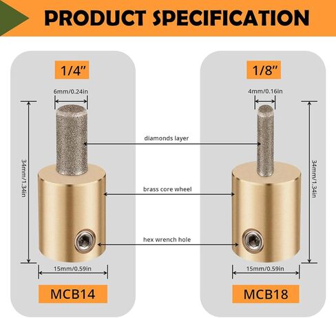 1 "Diamond طحن بت MCB01 النحاس الأساسي الأساسي العجلات المطحنة ملون رأس الأداة لجريفون Delphiglass Glastar الأجزاء القياسية (1 بوصة) in Kuwait