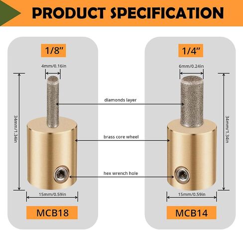 1 "Diamond طحن بت MCB01 النحاس الأساسي الأساسي العجلات المطحنة ملون رأس الأداة لجريفون Delphiglass Glastar الأجزاء القياسية (1 بوصة) in Kuwait