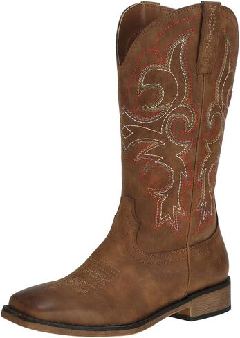 J's.o.l.e Womens Square Toe Cowgirl Cowboy Boots Mid Calf with Chunky Heel Retro Embroidery Western Boots in Saudi Arabia
