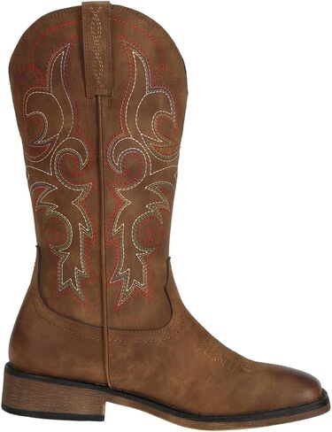 J's.o.l.e Womens Square Toe Cowgirl Cowboy Boots Mid Calf with Chunky Heel Retro Embroidery Western Boots in Saudi Arabia