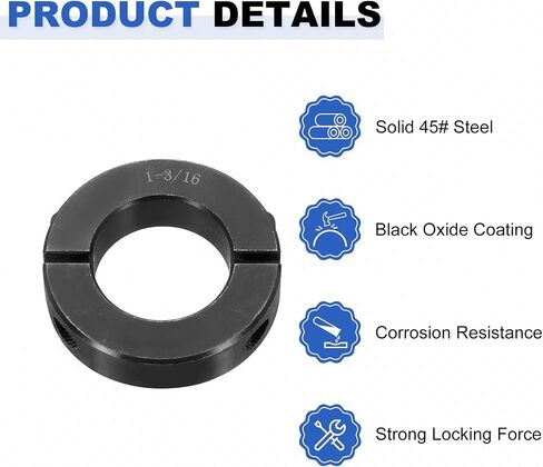 uxcell 4pcs Double Split Shaft Collar for 1-3/16" Shaft, Two-Piece Clamping Collar, 2-1/16" OD, 1/2" Width, Black Oxide Steel Lock Collar Clamp, Set Screw Style in Saudi Arabia