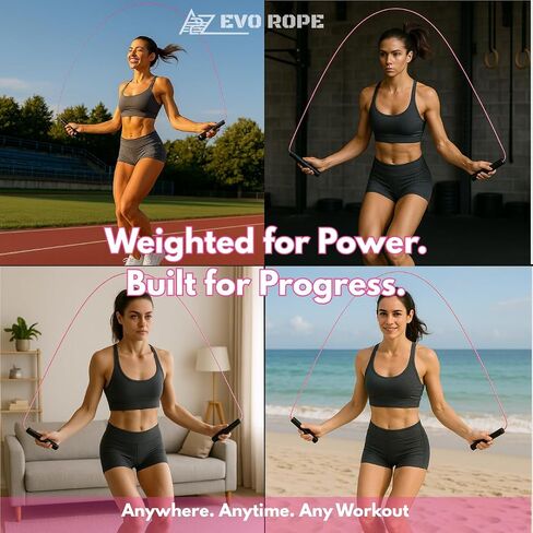 EVO Rope | Premium Weighted Jump Rope for Women – 1.1 lb, 10mm Heavy-Duty Fitness Rope for Full-Body Sculpting, Cardio & Fat Burn | Quick-Adjust Design Fits All Heights | Perfect for HIIT, CrossFit, Boxing, MMA, Muay Thai & Home Workouts | Includes Mesh C in Saudi Arabia