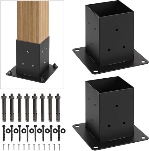 4x4 Post Base, Inner Size 3.5"x3.5"Deck Post Base, Deck Post Base for Concrete, for Mailbox Support Wood Fence Post Anchort (Black - Set 2) in Kuwait