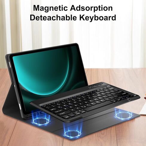 Keyboard Case for Galaxy Tab S10 FE/S9 FE 5G 10.9''/S9 11'' 2023, Detachable Wireless Bluetooth Keyboard, Slim Folio Stand Magnetic Cover with S Pen Holder Support Wireless Charging, Auto Wake/Sleep in Saudi Arabia
