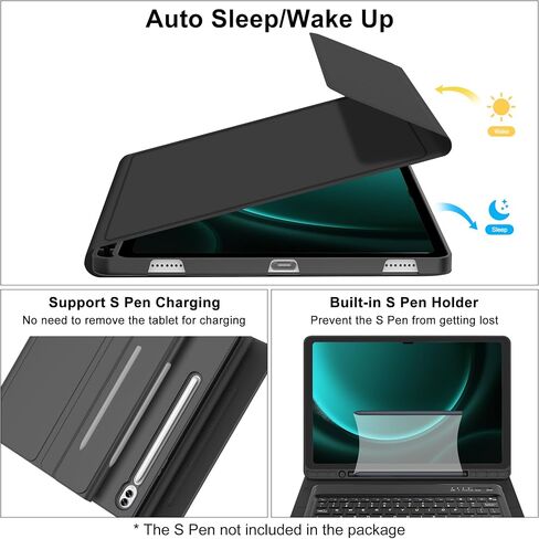 Keyboard Case for Galaxy Tab S10 FE/S9 FE 5G 10.9''/S9 11'' 2023, Detachable Wireless Bluetooth Keyboard, Slim Folio Stand Magnetic Cover with S Pen Holder Support Wireless Charging, Auto Wake/Sleep in Saudi Arabia