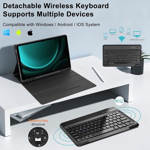 Keyboard Case for Galaxy Tab S10 FE/S9 FE 5G 10.9''/S9 11'' 2023, Detachable Wireless Bluetooth Keyboard, Slim Folio Stand Magnetic Cover with S Pen Holder Support Wireless Charging, Auto Wake/Sleep in Saudi Arabia