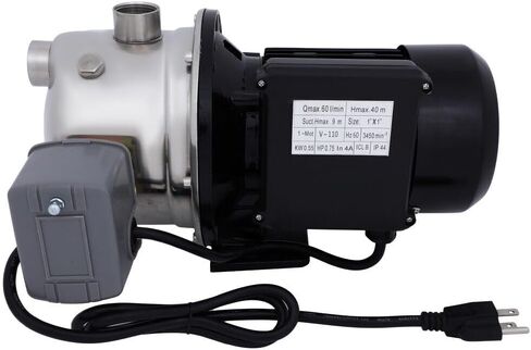 #US Shallow Well Jet Pump W/Pressure Switch, 0.75HP 18.5GPM, Stainless Steel, 110V in Kuwait