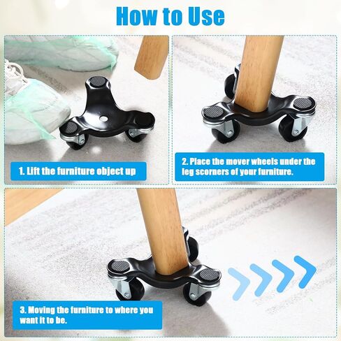 Tallew 4pcs Furniture Moving Dolly 3 Wheel Steel Tri Dolly Heavy Duty Movers Mobile Rollers Triangle Swivel Caster Easy Moving Tool for Home Furniture 200 Lbs Load Capacity(4pcs) in Saudi Arabia