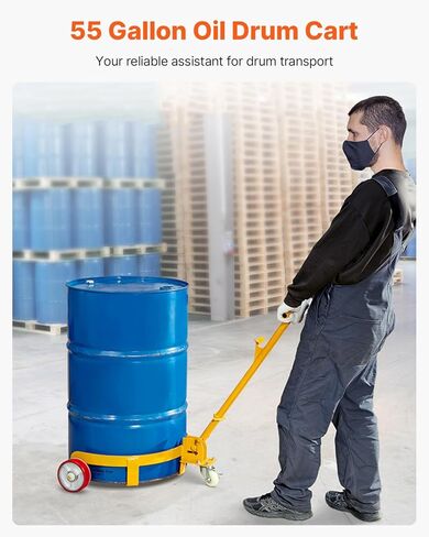 VEVOR 55 Gallon Drum Dolly, 1,200 Pounds Capacity Oil Drum Cart with 3 Smooth-Rolling Wheels and Labor-Saving Handle, Heavy Duty Q235 Steel Barrel Drum Dollies for Garages Warehouse Workshop in Saudi Arabia