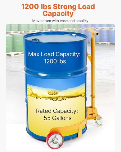 VEVOR 55 Gallon Drum Dolly, 1,200 Pounds Capacity Oil Drum Cart with 3 Smooth-Rolling Wheels and Labor-Saving Handle, Heavy Duty Q235 Steel Barrel Drum Dollies for Garages Warehouse Workshop in Saudi Arabia