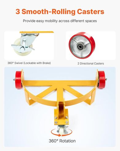 VEVOR 55 Gallon Drum Dolly, 1,200 Pounds Capacity Oil Drum Cart with 3 Smooth-Rolling Wheels and Labor-Saving Handle, Heavy Duty Q235 Steel Barrel Drum Dollies for Garages Warehouse Workshop in Saudi Arabia