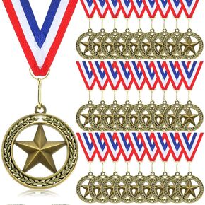 24 PCS Gold Star Medals Bulk for Awards 2 '' 'الفائز بالميداليات مع جائزة جوائز Trophy Metal Troph in Kuwait