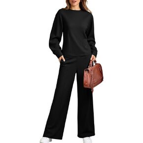 Yousify Womens Trendy Sweatsuits Crewneck Sweatshirts 2 Piece Outfits Seam Wide Leg Pants Lounge Sets in Saudi Arabia