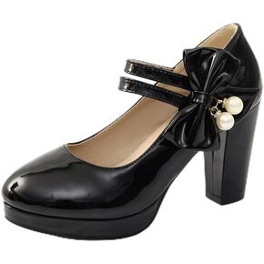ForeMode Bow Mary Jane Shoes High Heels Closed Round Toe Pumps Leather Summer Sweet Shoe in Saudi Arabia