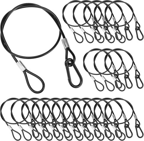 Qwork Heafty -Duty Duty Stafless Steel Cabled مع مشبك سبيكة الألومنيوم و Carabiner - طوله 25 "، 20 قطعة ، سعة تحميل 110 رطل in Kuwait