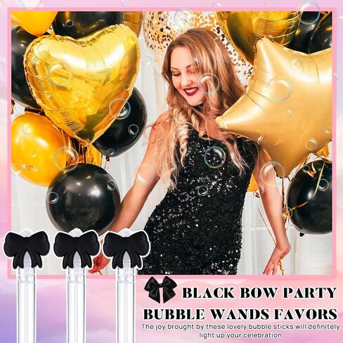 24 PCS Pink Bow Bubble Wands Bulk Black Pink Bow Party Party Favors Mini Bubble Wands for Party Form in Kuwait