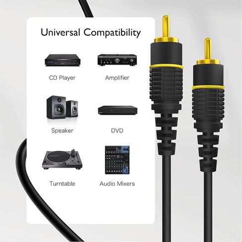 TNP Subwoofer S/PDIF Audio Digital Coaxial RCA Composite Video Cable (6 Feet) - Gold Plated Dual Shielded RCA to RCA Male Connectors - Black in Saudi Arabia