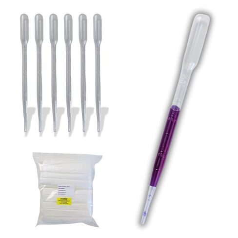 Sterile Pasteur Pipettes 3ml Disposable Plastic Transfer Pipette Dropper 100Pcs Graduated Calibrated Lab Pipettes, Low Density Polyethylene (LDPE), Individual Peel-Pack, Vol. 7ml in Kuwait