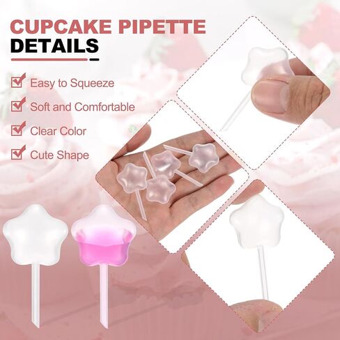 PATIKIL Cupcakes Pipettes, 100 Pcs 4ml Disposable Plastic Dessert Pipettes Strawberry Pipettes Squeeze Transfer Pipettes Droppers for Cupcakes Mini Cakes Desserts, Clear, Star Shape in Saudi Arabia