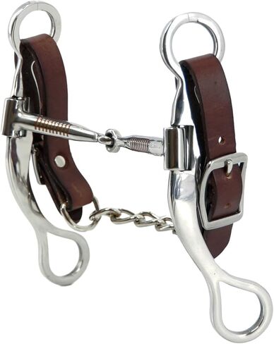 Jeereal Western 5" Mouth Stainless Steel Bit with Leather Single Flat Link Chain Curb Strap All Purpose Bit for Western Horses Tack in Saudi Arabia