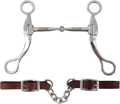 Jeereal Western 5" Mouth Stainless Steel Bit with Leather Single Flat Link Chain Curb Strap All Purpose Bit for Western Horses Tack in Saudi Arabia