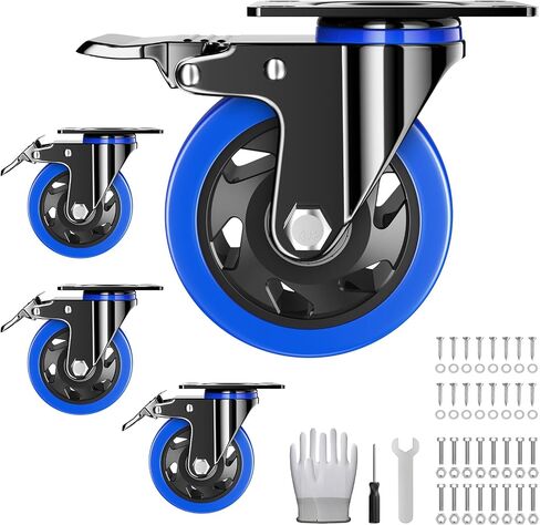 4 Inch Caster Wheels, Casters Set of 4 Heavy Duty, Locking Swivel Casters with Brake, Industrial Plate Casters Wheels Include Free Hardware Kits for Workbench, Furniture, Cart in Kuwait