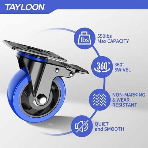 4 Inch Caster Wheels, Casters Set of 4 Heavy Duty, Locking Swivel Casters with Brake, Industrial Plate Casters Wheels Include Free Hardware Kits for Workbench, Furniture, Cart in Kuwait