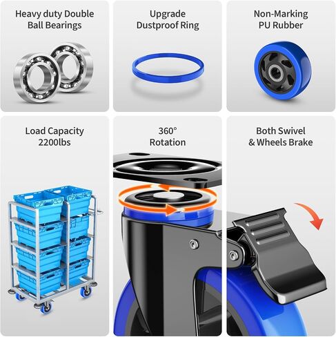 4 Inch Caster Wheels, Casters Set of 4 Heavy Duty, Locking Swivel Casters with Brake, Industrial Plate Casters Wheels Include Free Hardware Kits for Workbench, Furniture, Cart in Kuwait