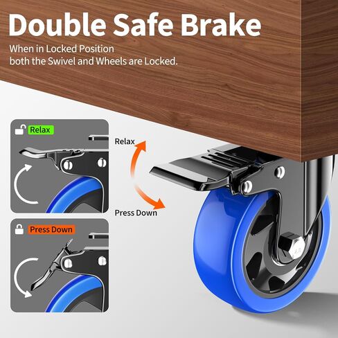4 Inch Caster Wheels, Casters Set of 4 Heavy Duty, Locking Swivel Casters with Brake, Industrial Plate Casters Wheels Include Free Hardware Kits for Workbench, Furniture, Cart in Kuwait
