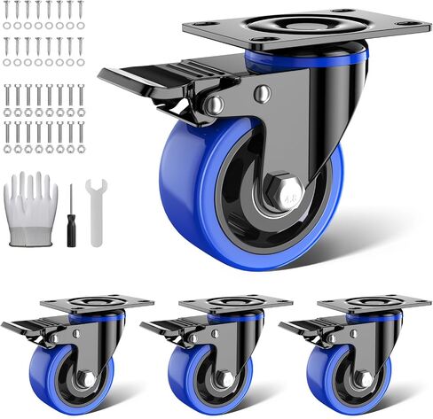 4 Inch Caster Wheels, Casters Set of 4 Heavy Duty, Locking Swivel Casters with Brake, Industrial Plate Casters Wheels Include Free Hardware Kits for Workbench, Furniture, Cart in Kuwait